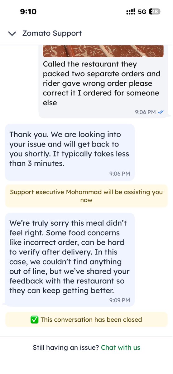 TheDangarDoctor's tweet photo. @zomato @zomatocare seriously i got wrong order please correct it call the restaurant they will explain everything don’t spoil someone evening by giving wrong food its your rider mistake https://t.co/jf4iXMyM5j