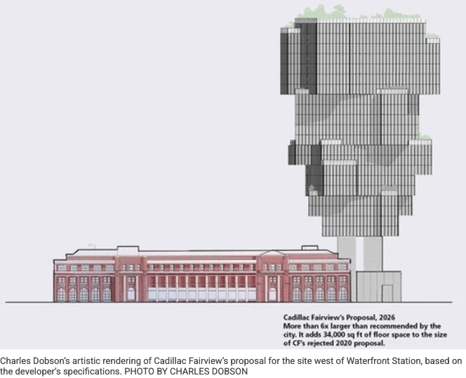 2/3 Urbanists warn that if the twisting <a href="/CadFairview/">Cadillac Fairview</a> office tower gets the go-ahead from the development permit board on May 11, it could kill the last chance Vancouver has to turn the downtown waterfront into something extraordinary.
#vanre #vanpoli <a href="/Ayan604/">Andy Yan | @ayan604.bsky.social</a> <a href="/michaelgeller/">Michael Geller @michaelgeller.bsky.social</a>
