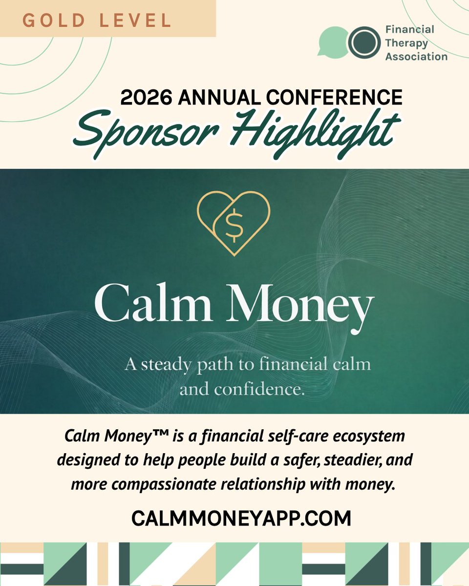 FinTherapyAssoc's tweet photo. We’re thrilled to celebrate Calm Money™ not only as a Gold Sponsor of the Financial Therapy Association, but also the launch of their new site: https://t.co/MSy5MK57iQ  💛

#FTASponsor #CalmMoney #FinancialTherapy #FinancialWellness #FTAC26 https://t.co/CXFKjh2rep