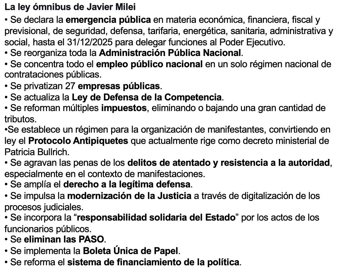 La ley “miscelánea” anunciada por el gobierno chileno es la misma estrategia de Milei en Argentina. 

⛔️ Un mega proyecto con fines diversos para presionar al parlamento y confundir a la opinión pública. 

👉🏽 Nada muy creativo, la misma receta política libertaria.