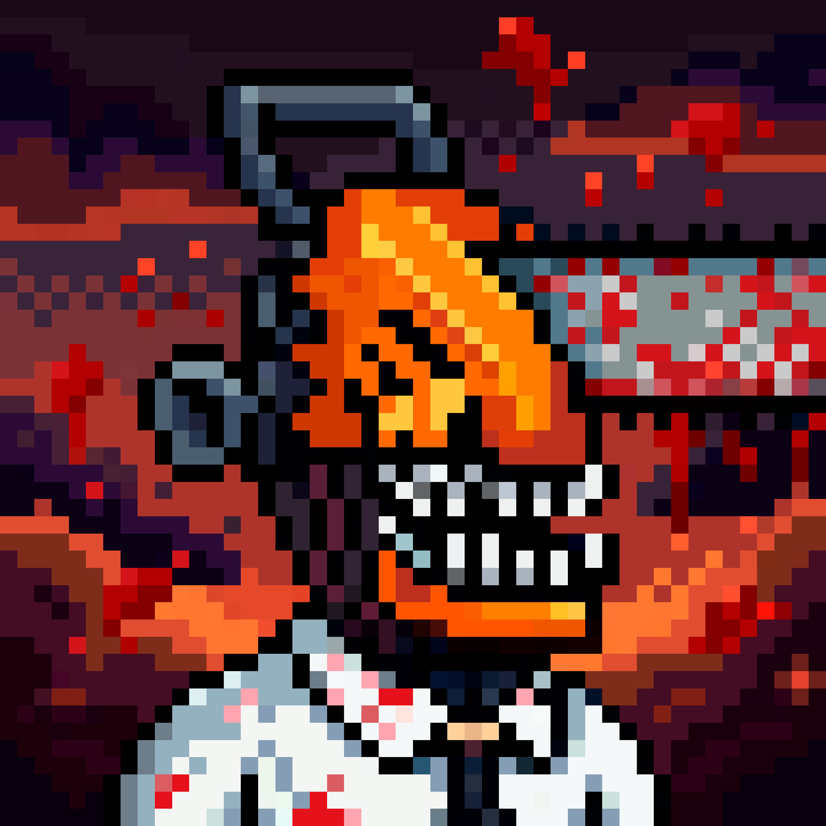 notapess's tweet photo. ┏{🩸}.. Denzo — No Mercy 🪚 
┋the rev triggers everything inside
┋and then no one makes it out in time
┋he never stops. ever
┋no rules
┋
┣ [ Rarity – RARE ] 
┣ PIXEL PFP NFT 
┣ [ HUMANS.. NOT APES ] 
┣[https://t.co/PhuEbG1CPu] 
┗┅┅┅/#NOTAPES #NFT #TON/ https://t.co/kUTToyRBce