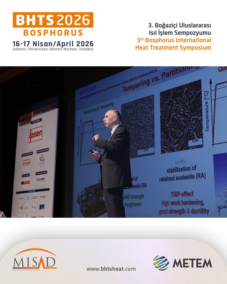 bhts2024's tweet image. BHTS 2026’nın ilk gün öğleden sonraki oturumları gerçekleşti!

The afternoon sessions of the first day of BHTS 2026 have taken place!

#BHTS2026 #HeatTreatment #Isılİşlem #MISAD #METEM