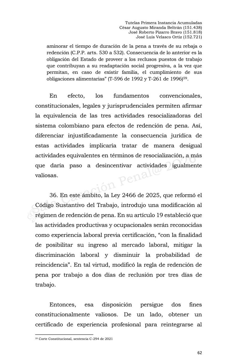 🚨REDENCIÓN DE LA PENA POR TRABAJO, ESTUDIO Y ENSEÑANZA🚨
En sentencia de tutela STP5152-2026, del 10 de marzo de 2026, la CSJ estudió el alcance del artículo 19 de la Ley 2466 de 2025, así:
1. La norma que reformó el Código Sustantivo del Trabajo, introdujo una modificación al