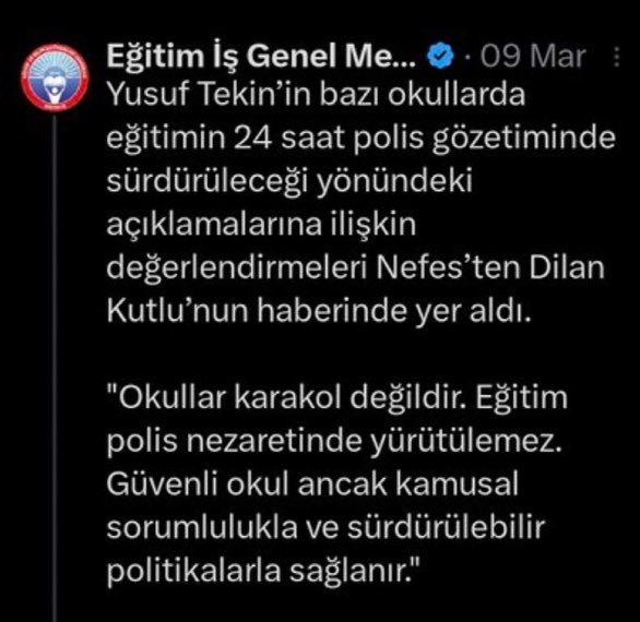 Yusuf Tekin hocamızı istifaya davet eden Eğitim-iş adlı sayfanın 1 ay önce attığı twit. 

Utanırlar mı acaba ??
