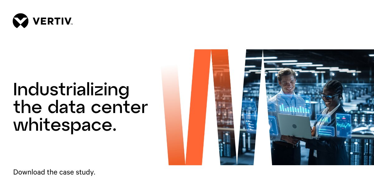 Vertiv's tweet image. Compass Datacenters standardizes the whitespace with Vertiv™ SmartRun, a factory‑integrated overhead system that reduces field work and supports repeatable builds. Explore how Compass standardizes the whitespace across sites: ms.spr.ly/6019QhPhc

#IntegratedSystems