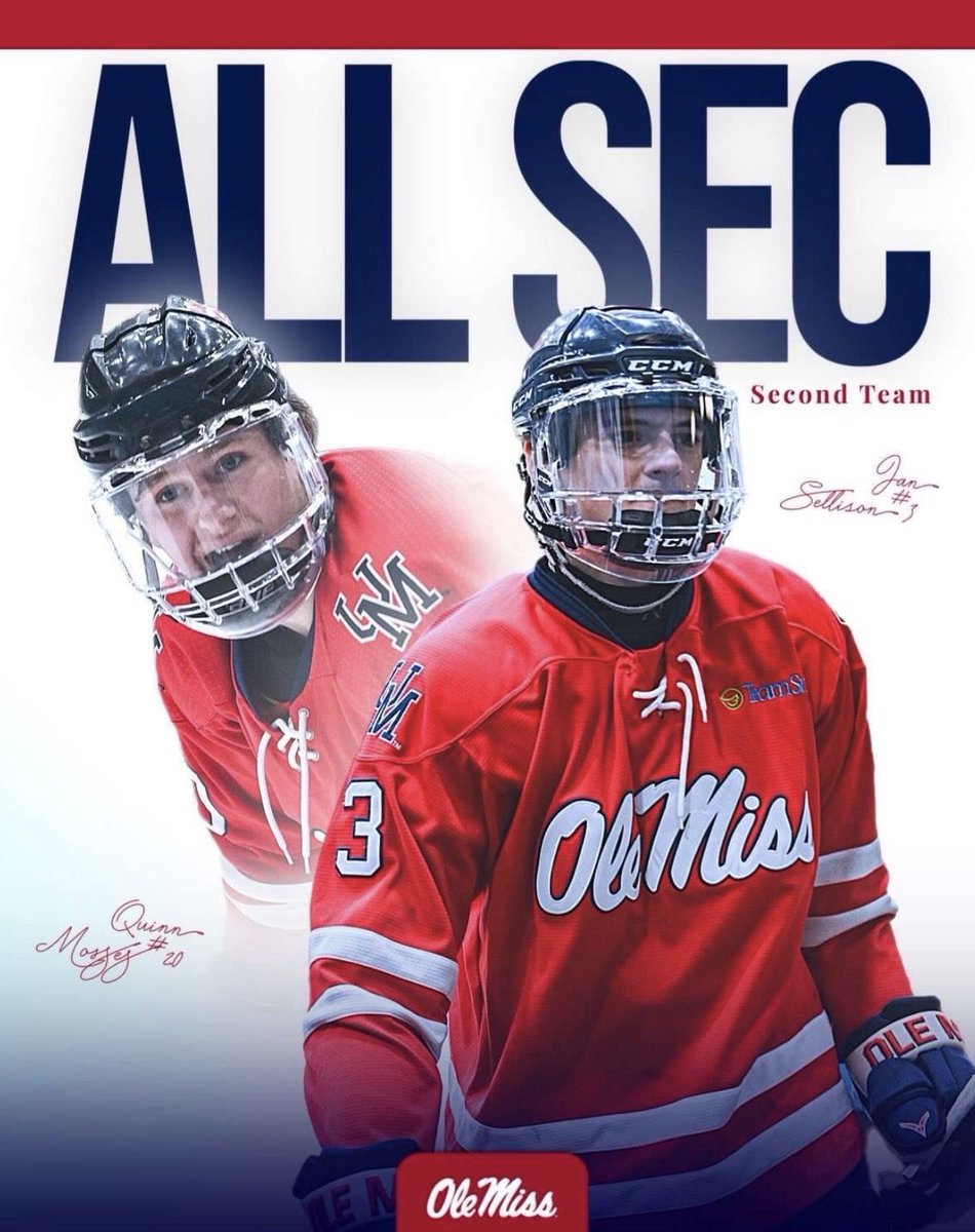 OleMissHockey's tweet photo. Thank you to the SEC for recognizing our Rebels—Second Team and Rookie Team honors!
We are proud of these guys and all the work they’ve put in!
#HottyToddy #secall #olemisshockey https://t.co/gCAeA98wfo