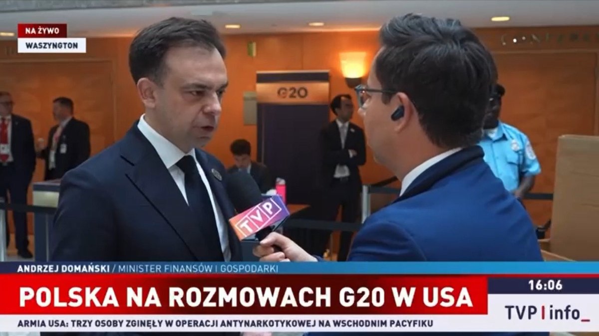 MRiTGOVPL's tweet image. 💬 Minister @Domanski_Andrz dla @tvp_info: Pierwsza część obrad #G20 była poświęcona wzrostowi gospodarczemu i wyzwaniom, które stoją przed światową gospodarką. Wiemy, że trwający na Bliskim Wschodzie konflikt, wyższe ceny ropy naftowej to wyzwania, z którymi mierzą się także