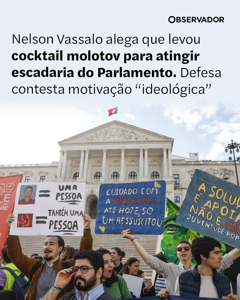 observadorpt's tweet image. A defesa de Nelson Vassalo entende que o militante do PS, entretanto suspenso, não foi movido por qualquer "conotação ideológica". Objetivo seria atingir escadaria com cocktail molotov, alegou.

#MarchaPelaVida #Manifestação #Crime