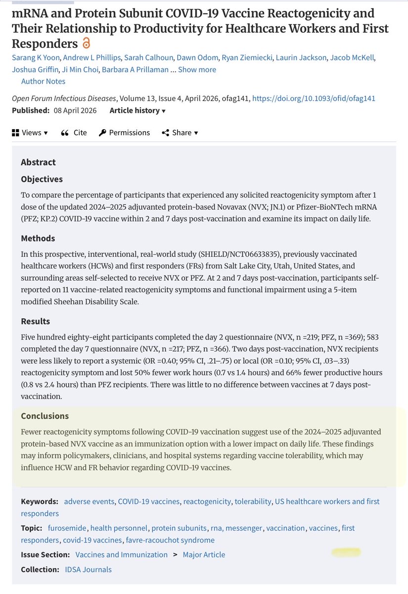 Jr74Ski's tweet image. New COVID-19 Vaccine published study in Health Care Workers and 1st Responders: 
Matrix-M adjuvanted protein-based NVX (Nuvaxovid: Novavax) COVID-19 vaccine has a significantly lower impact on daily life vs. mRNA-based (Comirnaty: Pfizer) COVID-19 vaccine.
$NVAX $PFE #Biotech