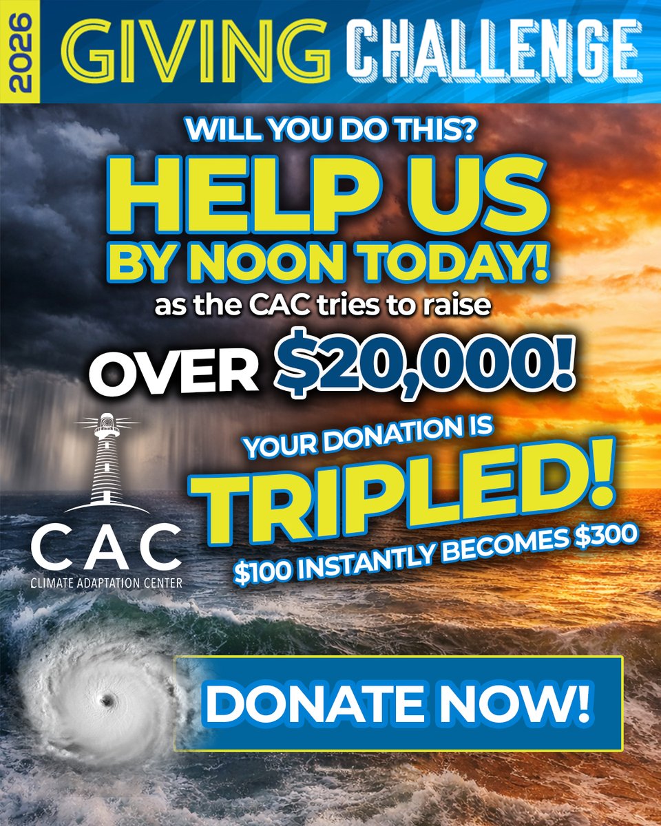 climateadaptfl's tweet photo. 30 minutes left.  The Giving Challenge ends at noon.  

If you’ve been thinking about giving, now is the moment.  

👉 Give now: https://t.co/Qz4LUmhFQs 

Let’s push this over $20,000 before time runs out! https://t.co/ILkZ9hGGhA