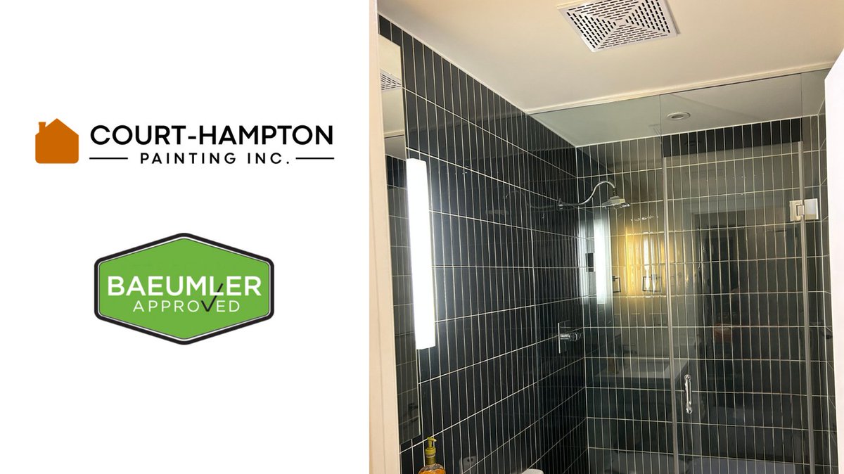 CHPaintingInc's tweet photo. Painting this ceiling in a Toronto condo with dark wall tiles. How does Court-Hampton Painting do it?

 All surfaces are protected before we start any painting project as part of our Standard Operating Procedure. 

#courthamptonpainting
#baeumlerapproved https://t.co/SzLj4vgx1N