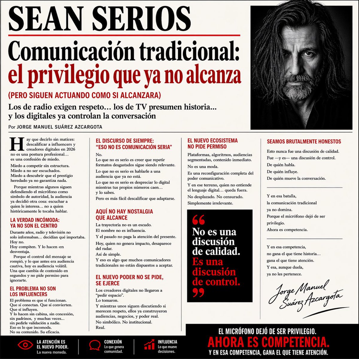 SUAREZDEJALISCO's tweet image. Decir que un #influencer es “inferior”
es la forma elegante de admitir que ya no pueden competir.

Sin cabina.
Sin estructura.
Sin audiencia cautiva.

Radio, prensa y televisión: 
"WELCOME TO THE JUNGLE"