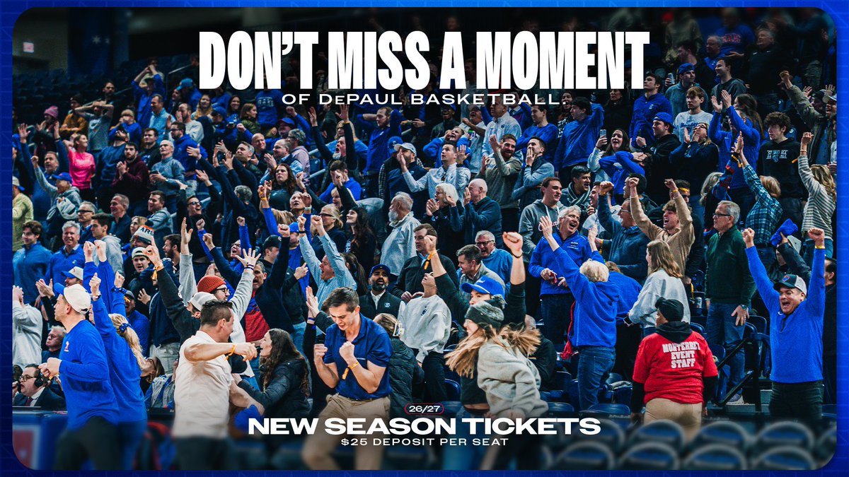 DePaulTickets's tweet photo. The momentum is real! 📈 #DeHaul
Be like everyone else and Commit to the Blue Demons today! 🔵👿🏀

Sign Up for 2026-27 season ticket packages by placing a deposit today. Get to Wintrust and help us make an impact next season! #DePaul #ScoMons

🎟️https://t.co/2jVWpEXC59 https://t.co/6aCVvwwqls