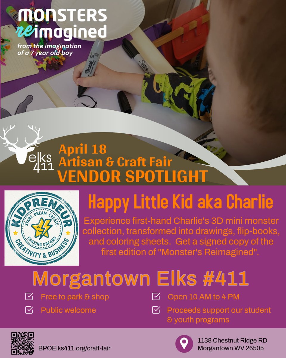 411Elks's tweet photo. The Happy Little Kid is ready for the Artisan &amp; Craft Fair this Saturday, April 18 -- 11 AM to 4 PM! Antle Pub open for lunch.  Public welcome!  Come shop all the unique booths! See full list of vendors at https://t.co/wOeOlkSt5S https://t.co/2IKYNV6DHU