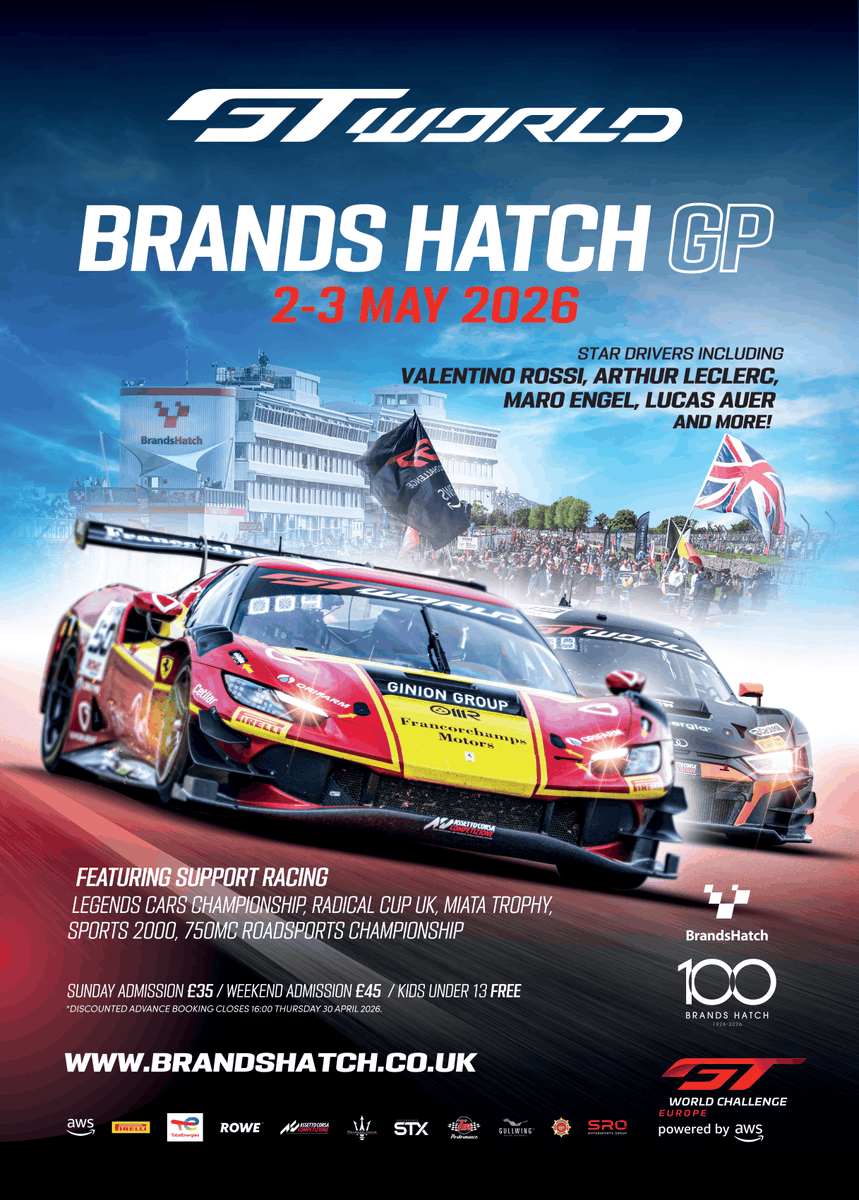 GTWorldChEu's tweet image. Next Stop: Brands Hatch! 🇬🇧

Join us for Round 2 as we head to the UK for some more  jaw-dropping action from GT World Challenge Europe! 🤩

Click the link in the bio for tickets now! 🔗

#GTWorld | #GT3 #Motorsport