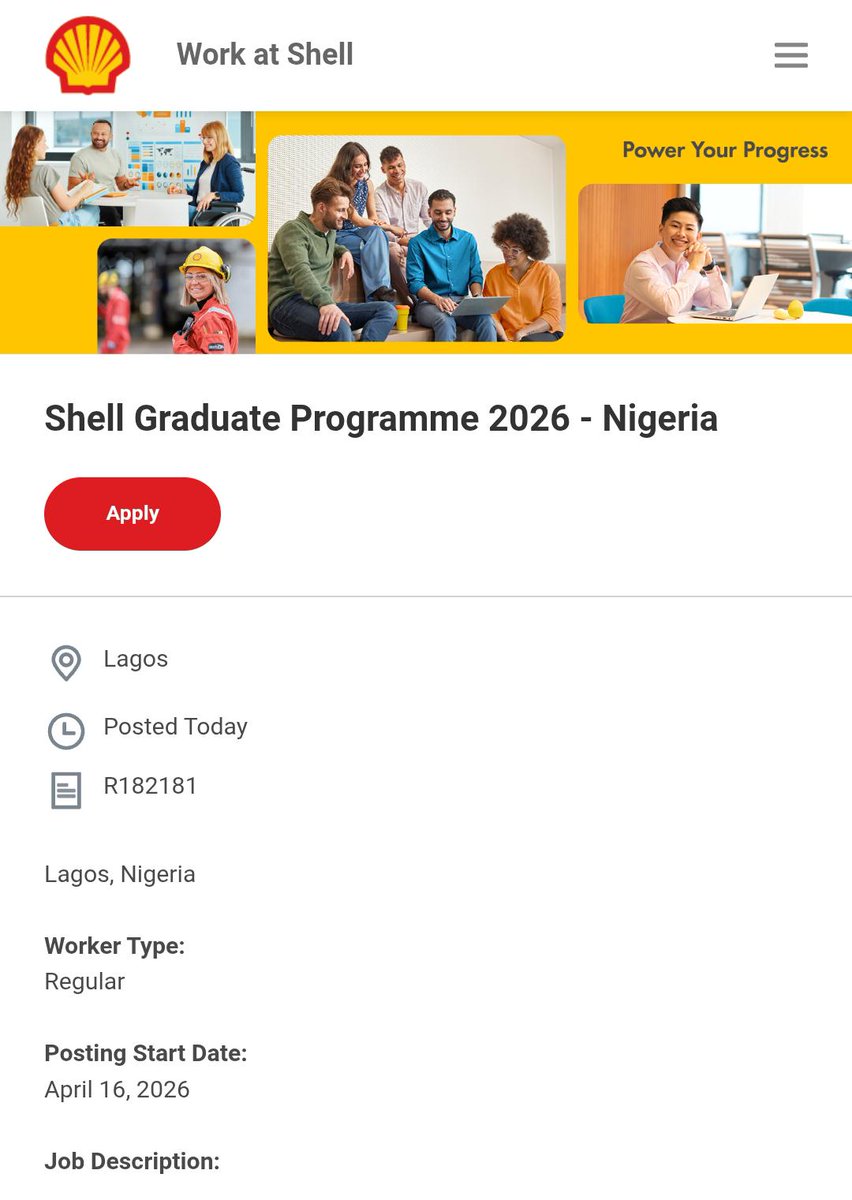Shell Graduate Trainee 2026 📍
 shell.wd3.myworkdayjobs.com/en-GB/ShellCar…