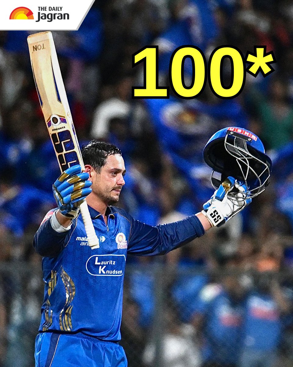TheDailyJagran's tweet image. #InPics | Quinton de Kock made a sensational impact in his first match of IPL 2026 against Punjab Kings by smashing a century in just 53 balls. It was the third IPL hundred of his career and a perfect start to his campaign.

#MI #PBKS #MIVsPBKS #IPL #IPL2026 #IPLWithJagran

[MI,