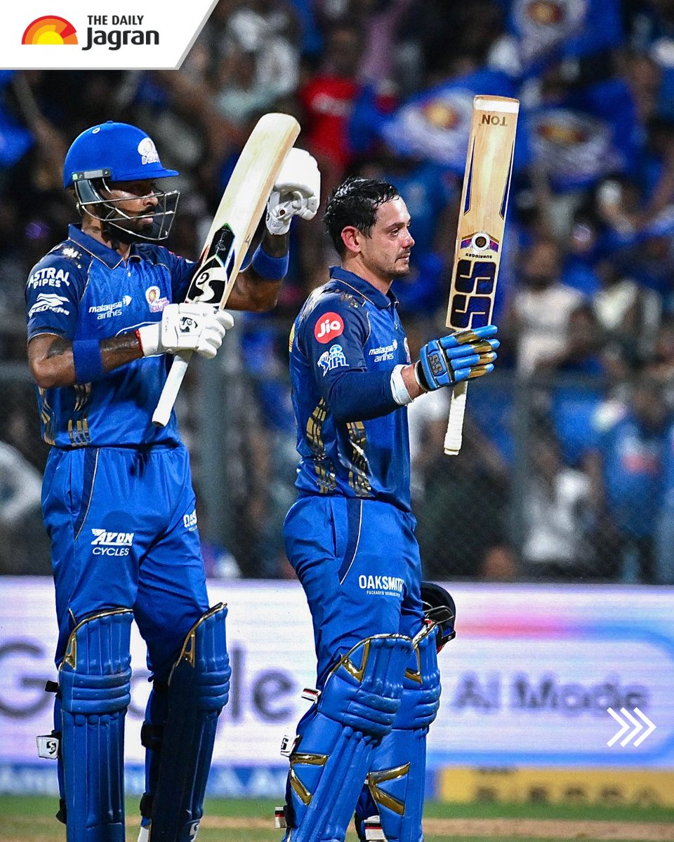 TheDailyJagran's tweet image. #InPics | Quinton de Kock made a sensational impact in his first match of IPL 2026 against Punjab Kings by smashing a century in just 53 balls. It was the third IPL hundred of his career and a perfect start to his campaign.

#MI #PBKS #MIVsPBKS #IPL #IPL2026 #IPLWithJagran

[MI,