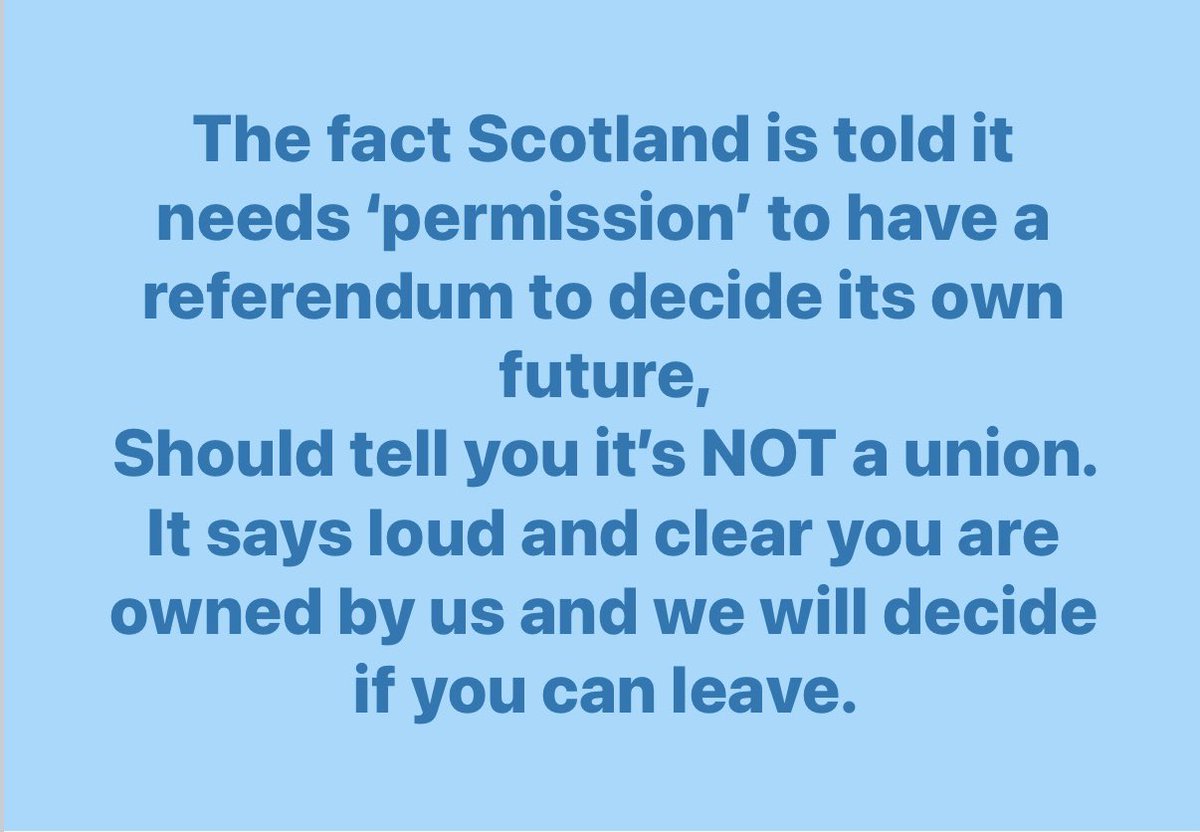 Any still unsure whether this is a ‘union’ Scotland is in.

Just have a good think.

And ask yourself why Scotland would have to ask Westminster.

Why does it need permission?

Did they need to ‘ask’ the EU if they could leave? NO.

In a real union it’s your choice.

Think 🏴󠁧󠁢󠁳󠁣󠁴󠁿👍🏼