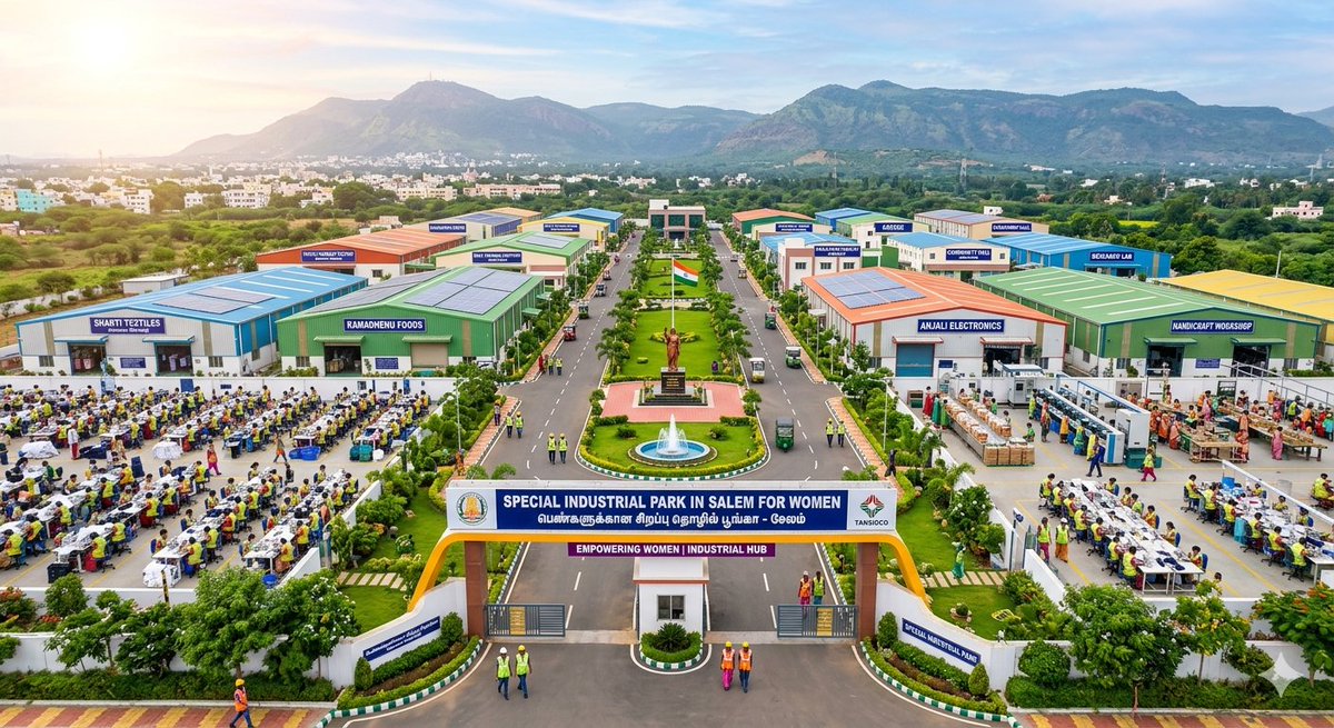 TheSalemNew's tweet image. TVK Election Manifesto 2026

Industrial Park 🏭

10 Special Industrial Parks for women will be established in Salem, Chennai, Coimbatore, Madurai, Trichy, Tirunelveli, Tanjavur, Tiruppur, Vellore &amp;amp; Thoothukudi.

#Salem #IndustrialPark #TVK