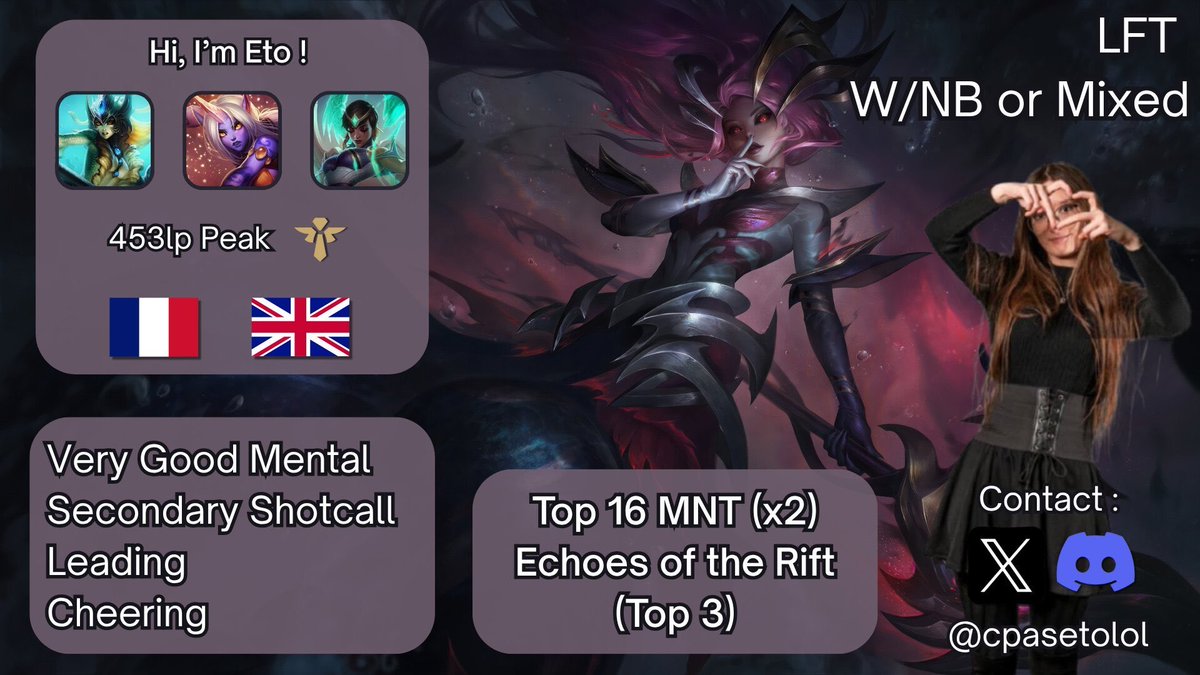 cpasetolol's tweet photo. LFT pour la prochaine étape NT ou autre projet : 
-top 32 arbre pro GA
-div 2 Benelux
🫡 mon lolpro : https://t.co/MMA6c3xGvw https://t.co/VViJAUoC8d