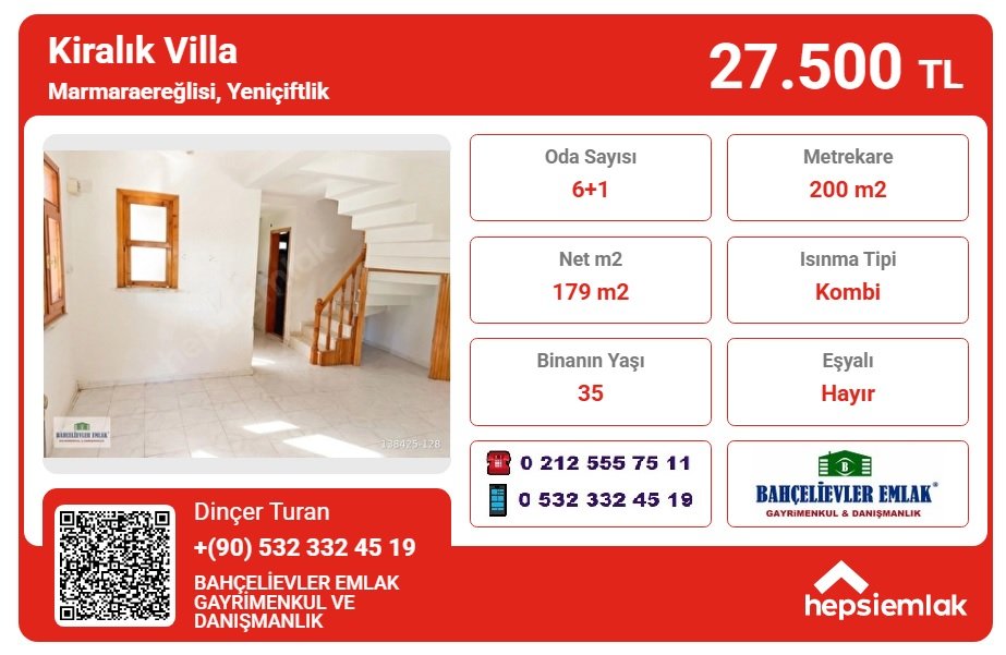 BahcelievlerEml's tweet photo. YENİÇİFTLİK ALTINTARLA KİRALIK 6+1 MÜSTAKİL UYGUN TEMİZ VİLLA

TEKİRDAĞ, MARMARA EREĞLİSİ, YENİÇİFTLİK MAHALLESİ’NDE, ALTINTARLA BÖLGESİNDE, TOPLAMDA 6 ODA 1 SALON ŞEKLİNDE, KENDİNE AİT BAHÇESİ OLAN, KOMBİLİ KİRALIK UYGUN VİLLA.

https://t.co/miGBRplEms

#yazlık #emlak #villa https://t.co/GXHi3gb8Ds