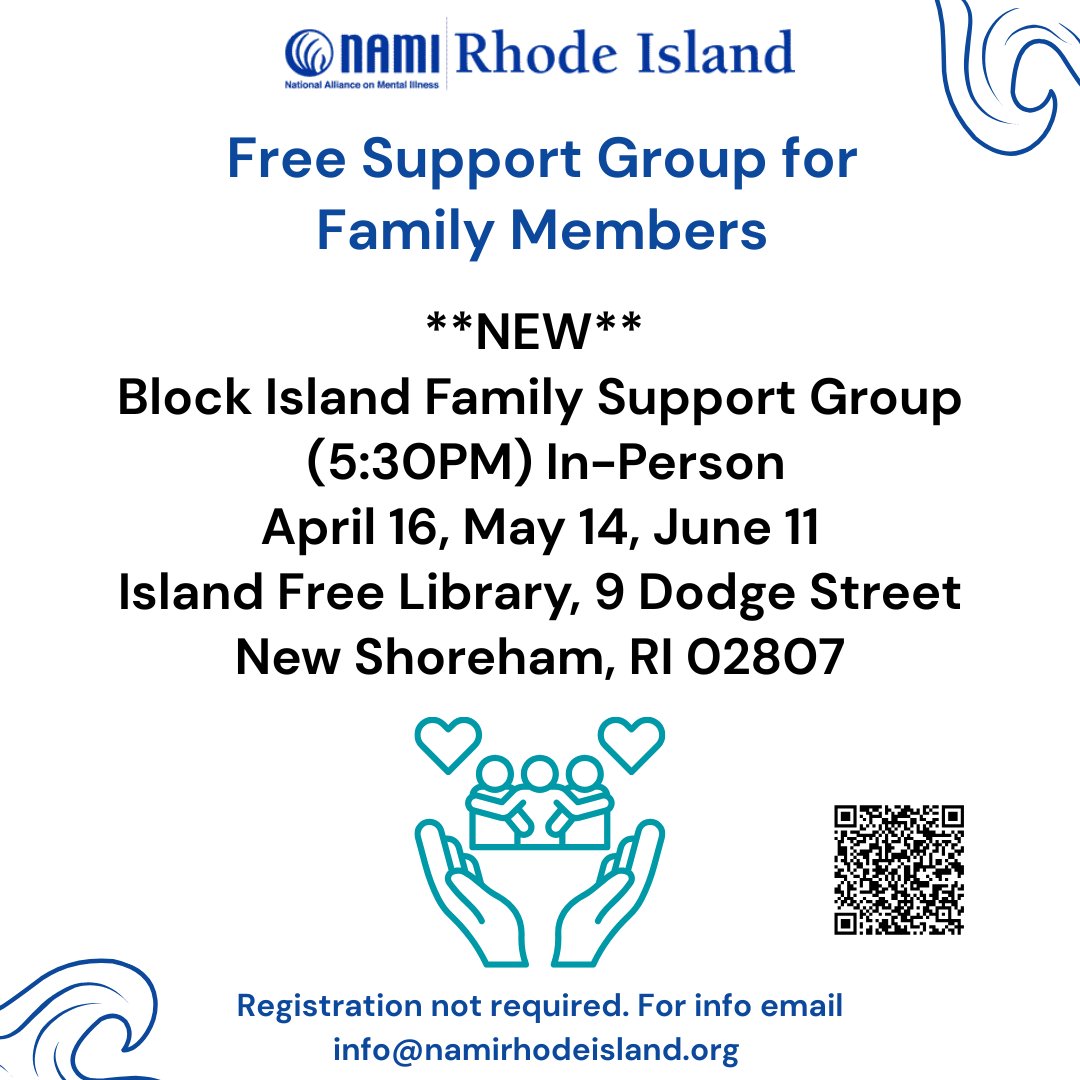 NAMInRI's tweet image. Are you a family member or friend of a loved one living with a mental illness? Join us! Registration is required. Email info@namirhodeisland.org for more info and to register. You are not alone. #mentalhealthsupport #familysupport #peersupport
