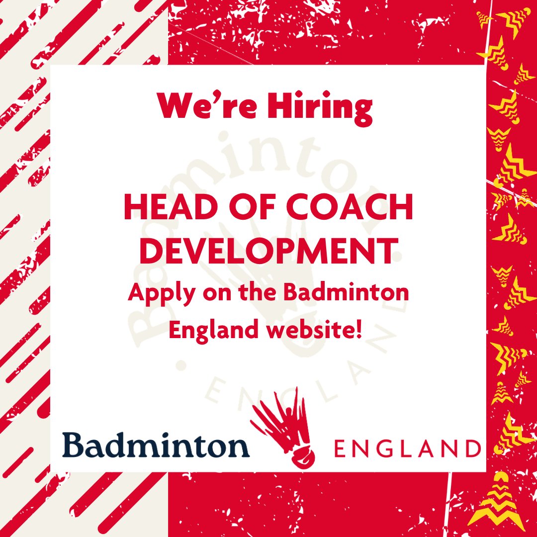 BadmintonEnglnd's tweet image. We're Hiring! 🏸

The Head of Coach Development is responsible for leading, implementing and continuously improving Badminton England's coaching strategy!

Apply on the Badminton England website NOW!

#BE