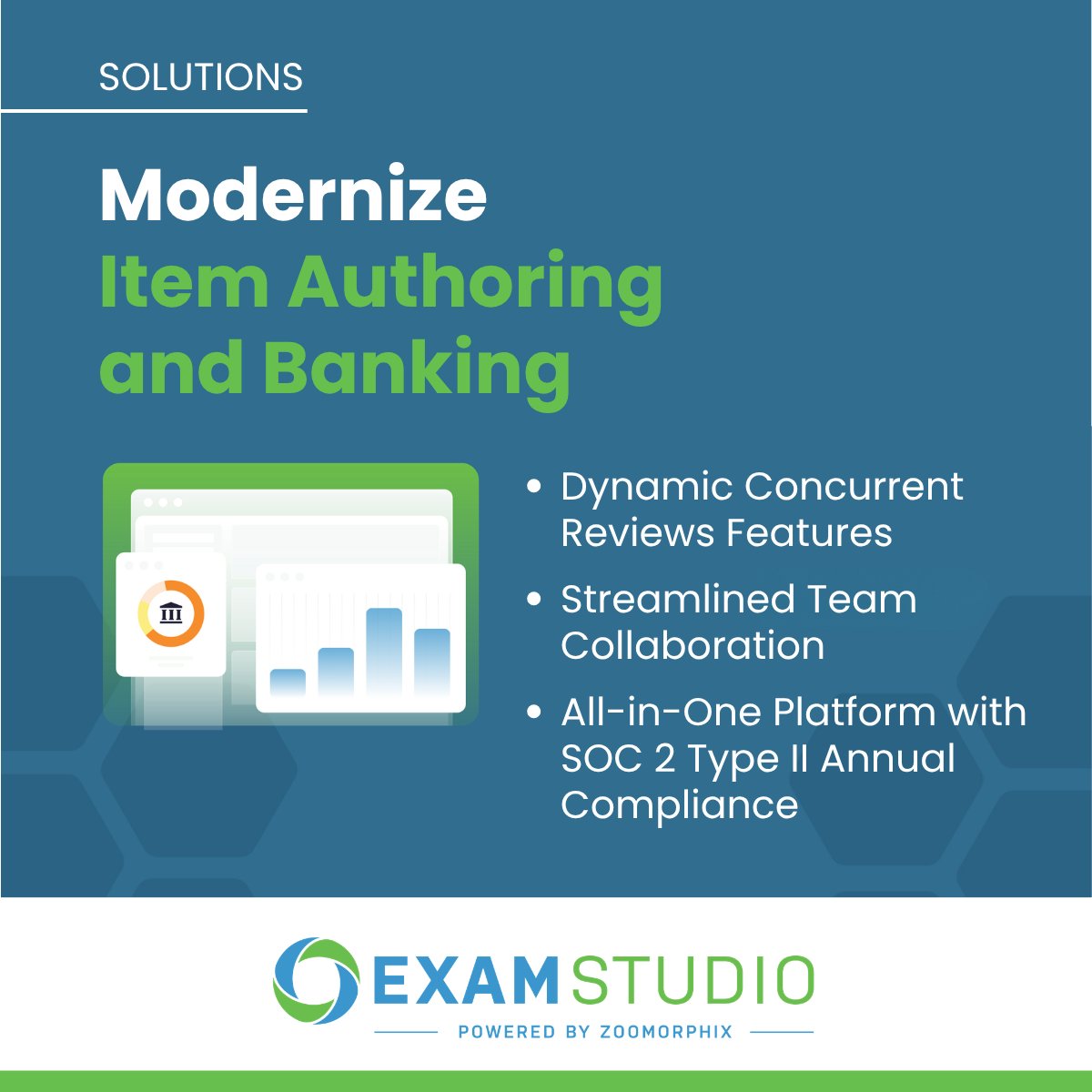 With ExamStudio’s secure platform, organizations can modernize item authoring &amp; banking:
➡️ Dynamic concurrent review workflows
➡️ Streamlined team collaboration
➡️ Advanced authoring &amp; banking tools
➡️ All-in-one platform with SOC 2 Type II compliance

examstudio.com/solutions/dyna…