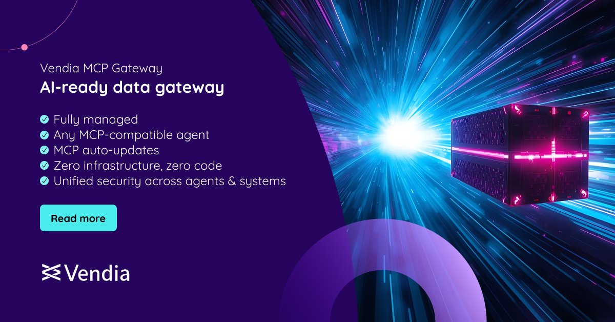 VendiaHQ's tweet photo. Vendia MCP Gateway: Your AI-ready data gateway.

Fully managed. Works with any MCP client. Auto-updates as standard evolves.

Zero code. Zero infrastructure.
👉 https://t.co/1v2Oa0QpFU

#MCP #MCPGateway #AIInfrastructure #EnterpriseAI https://t.co/IIFXmRy7fk