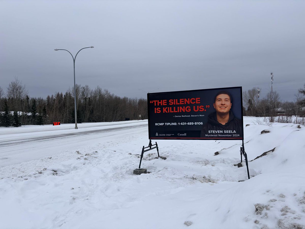 rcmpmb's tweet photo. New billboards &amp; posters are up around Thompson to raise awareness about the unsolved homicide of Steven Seela in November 2024. The investigation surrounding his death has never stopped, but additional information is needed! Call 431-489-8106 with tips #rcmpmb https://t.co/TzjVdWphXj