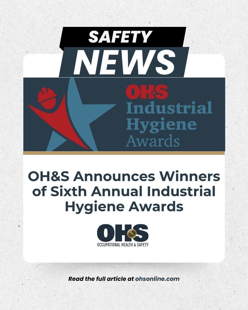 OccHealthSafety's tweet photo. Occupational Health & Safety has announced the winners of its 6th annual Industrial Hygiene Awards, recognizing innovation across 33 categories.
Read more: https://t.co/IIRtCwOm1Q
#IndustrialHygiene #EHS #SafetyTechnology https://t.co/V5A6i3XPug