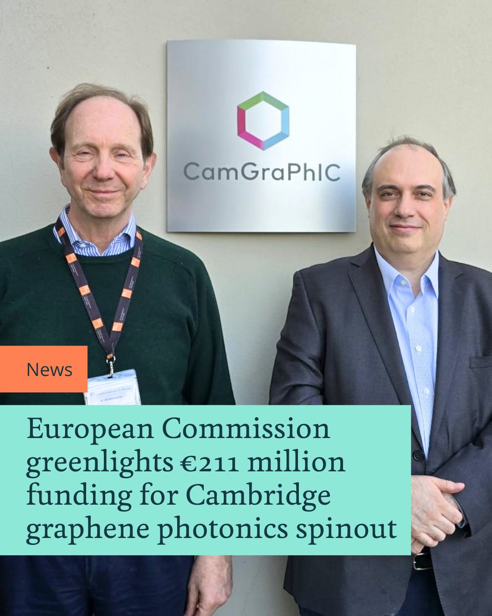 Cambridge_Uni's tweet photo. The @EU_Commission has approved €211 million in funding to CamGraPhIC (Cambridge Graphene Photonic Integrated Circuits) to power the next generation of AI applications.

@Cambridge_Eng's spinout CamGraPhIC is developing graphene-based photonic circuits for faster, more energy-efficient optical interconnects.

Find out more about this technology and its applications 👇
https://t.co/CohULWD3zP