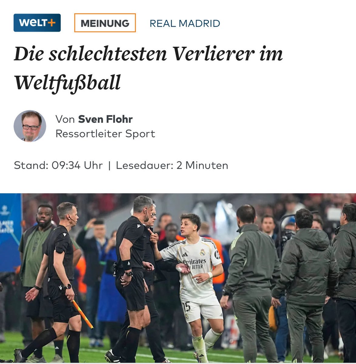 10wesleylive's tweet photo. @svenflohr von @welt, mit der Überschrift „Die schlechtesten Verlierer im Weltfußball“. 

Welt ist hauptsächlich bekannt harte und eklige Kritik in Richtung Türken zu schießen.

Ein weiterer Skandalpost von Welt, der wieder in Richtung der Türken gezielt wurde. https://t.co/rgUxhfzbWE