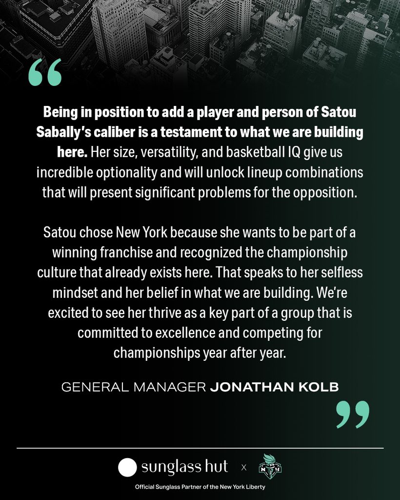 The NY Liberty have signed Forward, Satou Sabally to a multi-year deal! ✍️

Welcome to NY, Sa!🗽