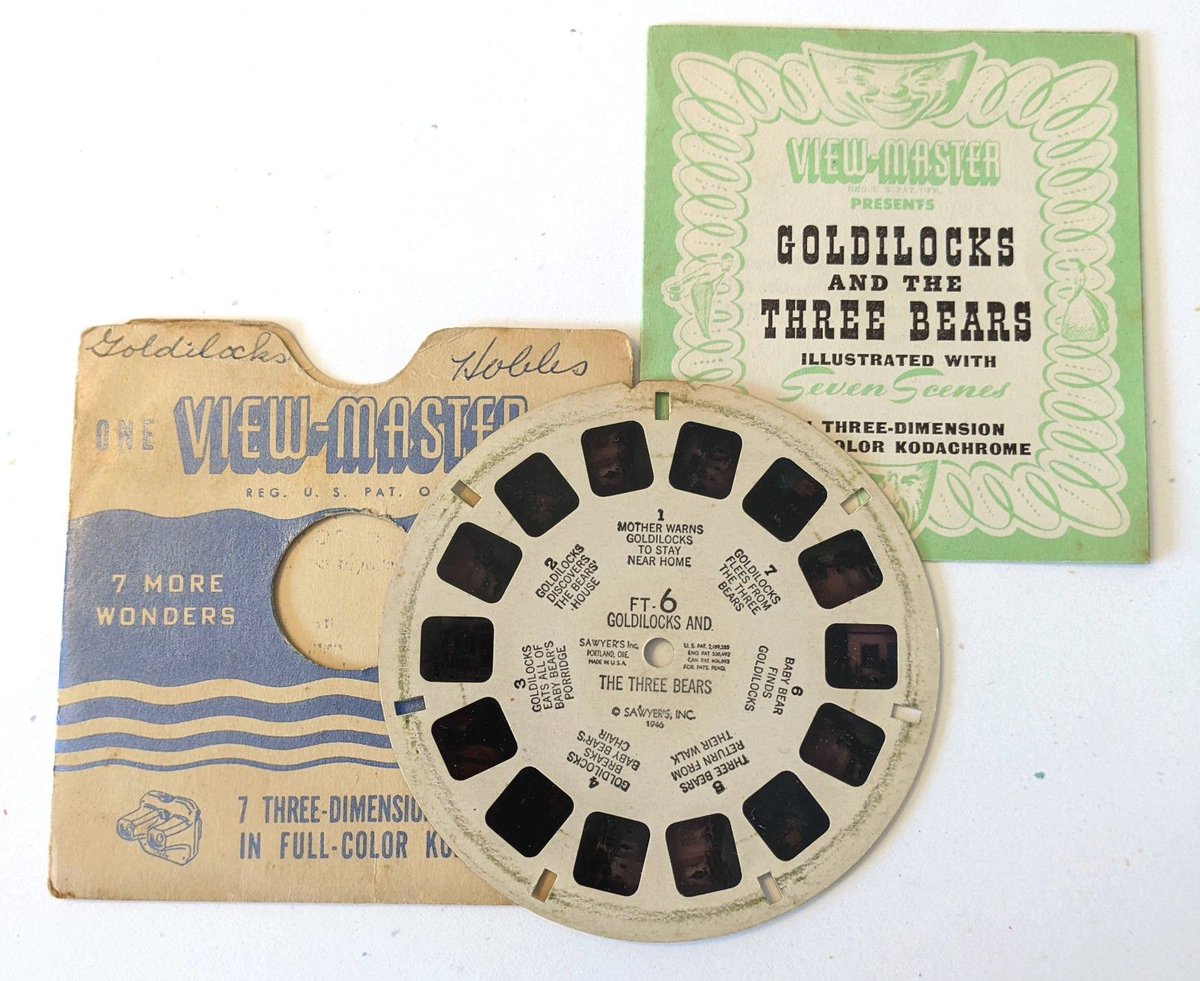 collectingly's tweet photo. Vintage View-Master 1946 Goldilocks and the Three Bears FT 6 reel with booklet https://t.co/79R89bcHpA  #eBay #ViewMaster #vintage https://t.co/jWdLGRsJt7