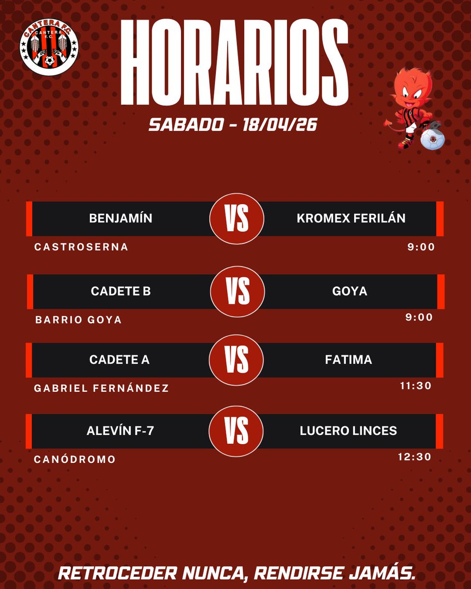 canterafc's tweet photo. Por aquí os dejamos los #horarios de este finde! 🕒🕒

Este #sabado hay 8 partidos!! ¿Vendrás a #ver alguno? 😳🫣

#CanteraFC #RetrocederNuncaRendirseJamás https://t.co/X7N6wXwhVk