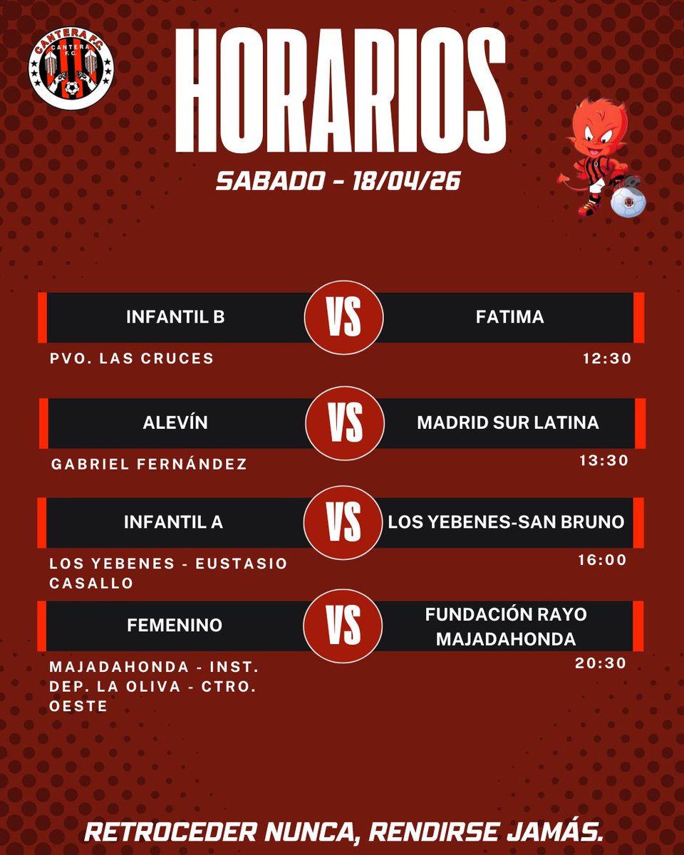 canterafc's tweet photo. Por aquí os dejamos los #horarios de este finde! 🕒🕒

Este #sabado hay 8 partidos!! ¿Vendrás a #ver alguno? 😳🫣

#CanteraFC #RetrocederNuncaRendirseJamás https://t.co/X7N6wXwhVk