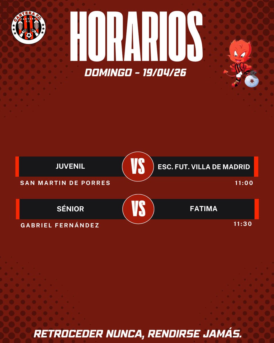 Por aquí os dejamos los #horarios de este finde! 🕒🕒

Este #sabado hay 8 partidos!! ¿Vendrás a #ver alguno? 😳🫣

#CanteraFC #RetrocederNuncaRendirseJamás