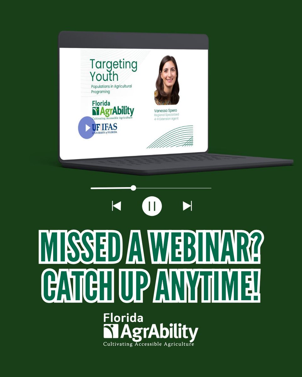 FL_AgrAbility's tweet photo. Missed a recent webinar? We cover topics that matter, from assistive technology to safety practices and real-world farming solutions. 
 
Catch up on past webinars and stay connected for what’s coming next at https://t.co/j7j2Nl7sYo.  
 
#FloridaAgrAbility #AgEducation #FarmSafety https://t.co/twMFiIfbHP