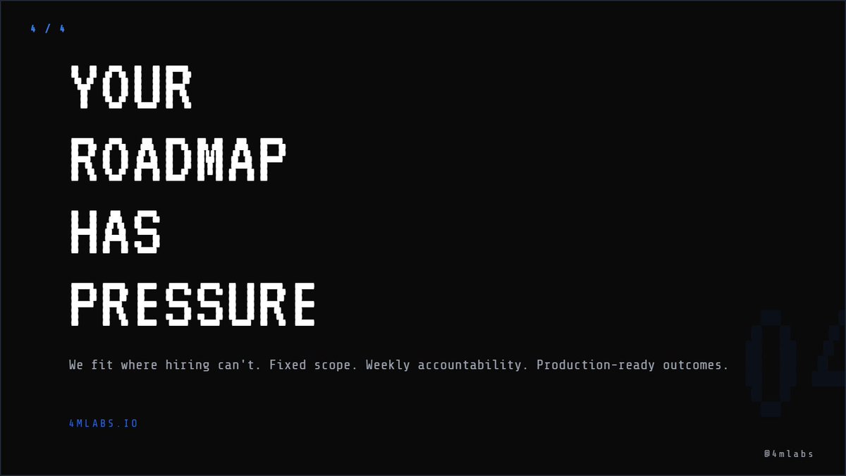 4MLabs's tweet photo. 3 months to hire. 6 to ship. Your competitors already launched.

Fixed-scope builds. Fixed timelines. Production-ready outcomes.

6 products. Clear delivery dates. No scope creep. https://t.co/5DGqq98GaN