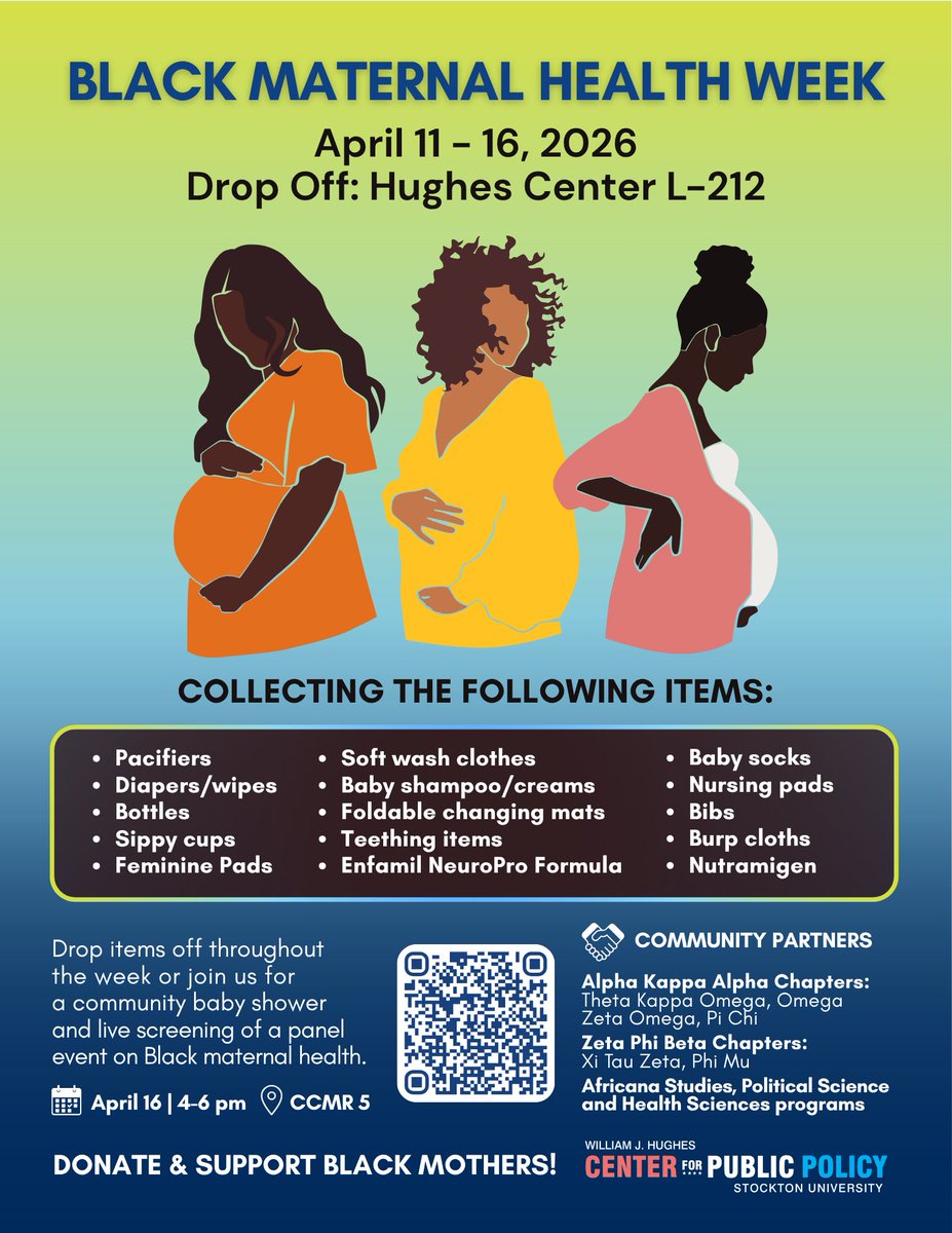 HughesCenter's tweet photo. On the final day of Black Maternal Health Week, we are wrapping up with an exciting event today! 

Watch online or join us in-person for a “community baby shower” and live screening at Stockton’s Galloway campus in CC Meeting Room 5 today at 4:30pm! 

We hope to see you there! https://t.co/oxf7rBay7i