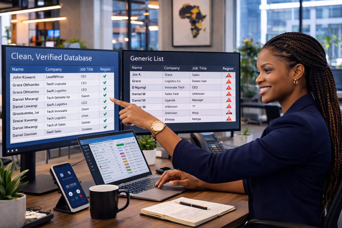 Leadwhizzltd's tweet photo. Bought list vs Verified database in East Africa:
❌ Unknown contacts vs ✅ Every contact confirmed
❌ 12+ months old vs ✅ Regularly updated
❌ Kills sender reputation vs ✅ Protects domain health
❌ Lengthens sales cycle vs ✅ Shortens it
They're not the same products. https://t.co/eyzsRJnwko