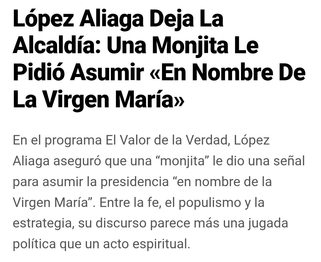 Qué pensará ahora la monjita mágica que se le apareció a RLA para pedirle postular a la presidencia?