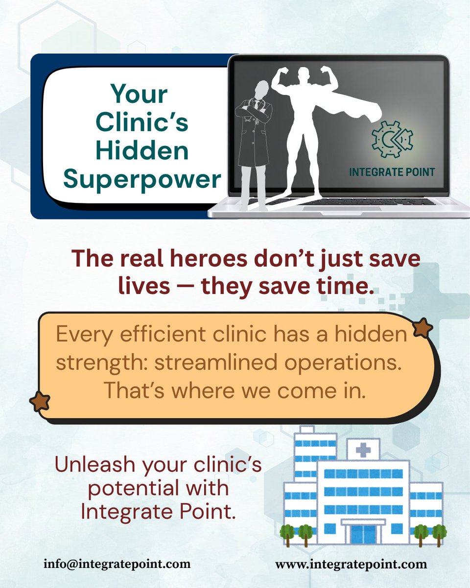 integratepoint's tweet image. Your clinic’s true superpower isn’t just saving lives—it’s saving time.
Streamlined operations mean better care, less stress, and more impact.
Let us help you unlock your clinic’s full potential.
#HealthcareEfficiency #ClinicManagement #HealthcareInnovation #IntegratePoint