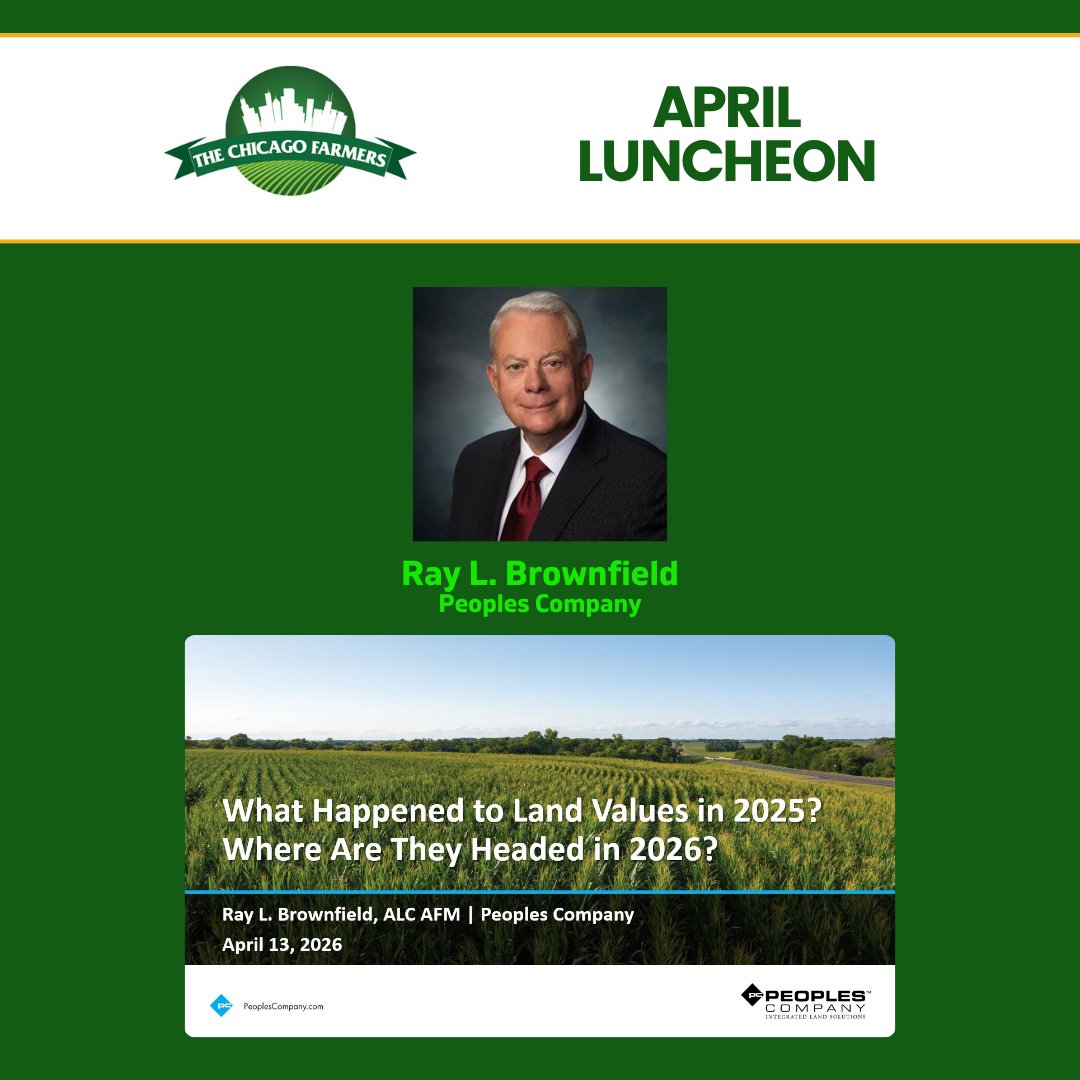 ChicagoFarmers's tweet photo. Our April luncheon featured Ray Brownfield, @PeoplesCompany, leading our annual farmland value discussion. Learn more and get details for our annual meeting in May: https://t.co/7WYopEScKv
#TheChicagoFarmers https://t.co/NEJwUQNWBt