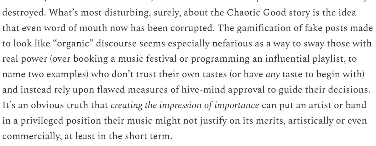 Steven_Hyden's tweet photo. I had a lot of different feelings/thoughts about the Geese/Chaotic Good story, so I spent 3,500 words trying to flesh them out. But this is basically the crux, about what marketing can (construct "relevance") and can't do (make people like something).
https://t.co/ZVIO8N06KB https://t.co/LfwzdZ3gqx