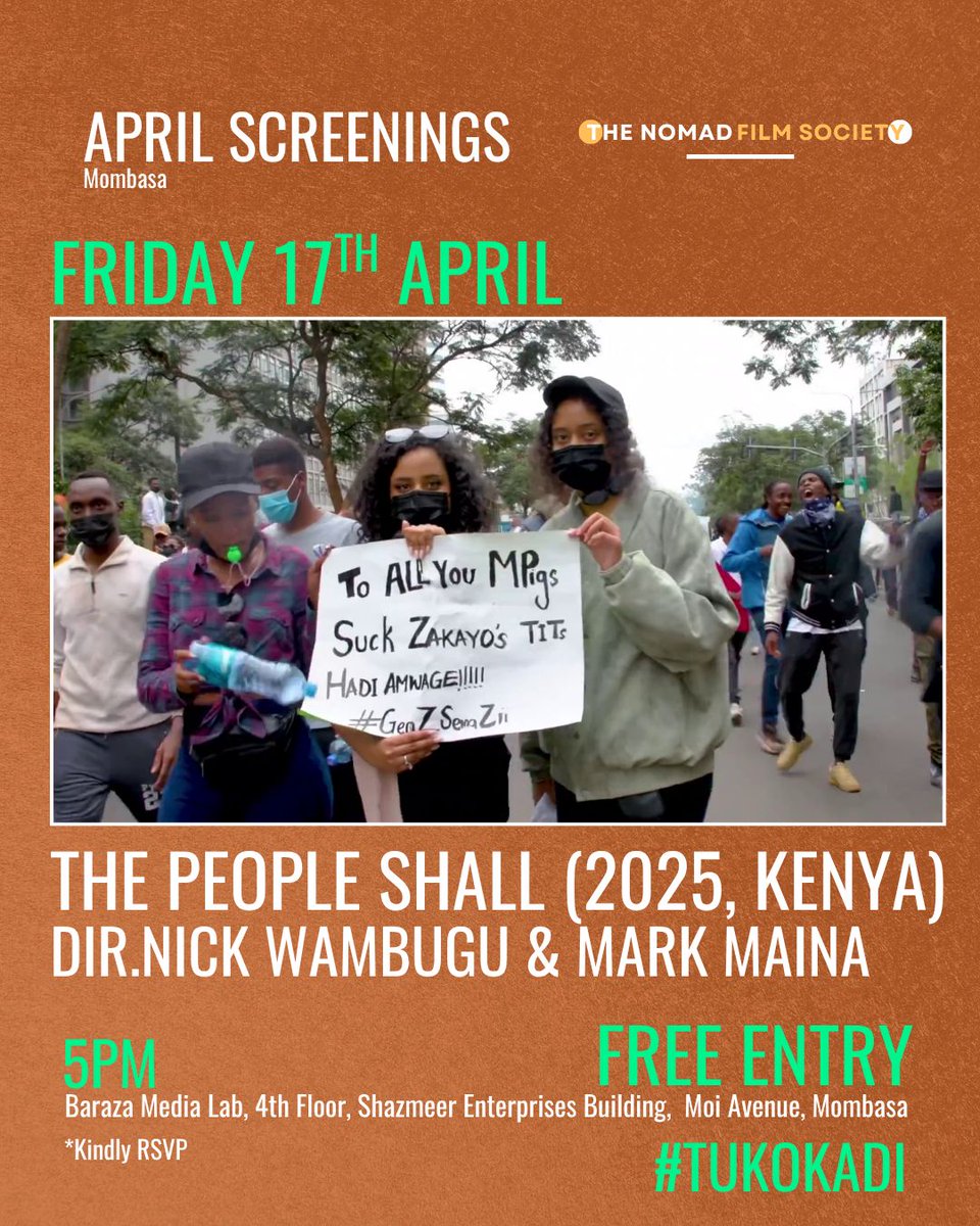 Sherehe_Plug's tweet image. 🎬🔥 #Mombasa #Screening  

“The People Shall” a powerful Gen Z uprising documentary 😮‍🔥  
Hosted by Nomad Film Society @BarazaLab  

🗓️ Apr 17
🕓 4 PM
📍 Baraza Media Lab, Mombasa

🗳️ Voter registration available on-site  

🔗 barazamedialab.zohobackstage.com/ThePeopleShall…  

#SherehePlug