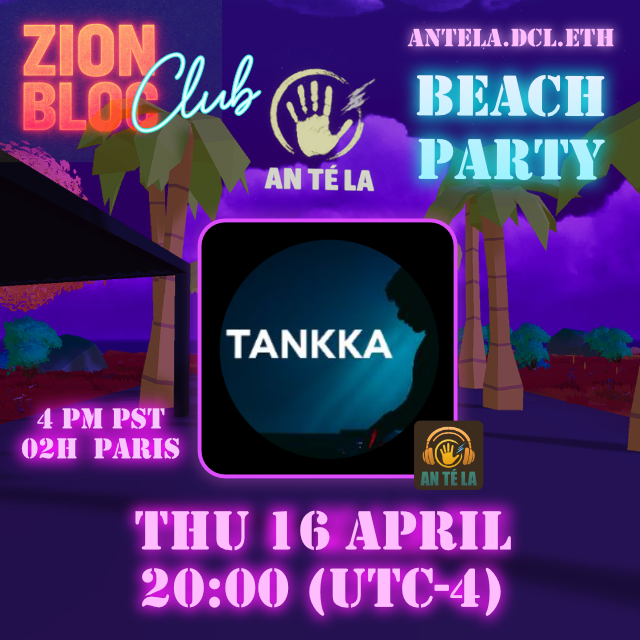 0xantela's tweet image. Today Zion Bloc is moving on the beach.
16th Thursday  at midnight UTC-0 
Beach Party at antela.dcl.eth
with DJ #Tankka 
mobile direct link :
mobile.dclexplorer.com/open?realm=ant…
pc direct link:
decentraland.org/play/world/ant…
#dcl #mtvrs #party #zionbloc #antela #gwada #beach #realvibes