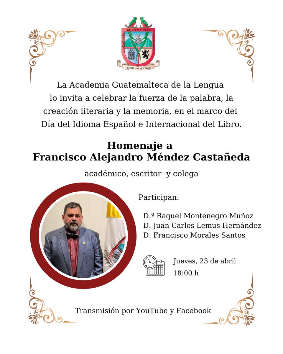 Celebramos la palabra, la memoria y la creación literaria a través de la obra de Francisco Alejandro Méndez.
Le esperamos para compartir este homenaje. 📚